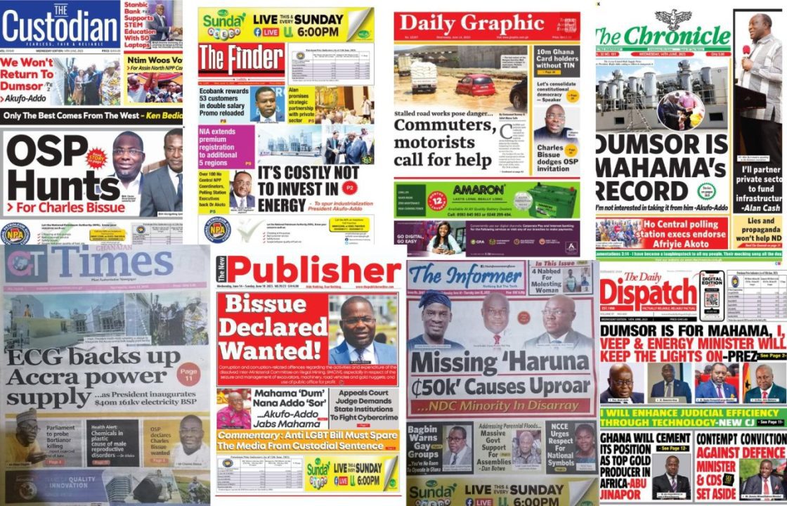 Newspapers, Newscenta, Headlines, Wednesday, June 14, front pages,