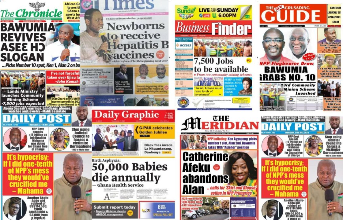 Newspaper, Headlines, Thursday, July 27 2023, Ghana,