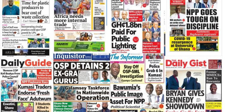 Newspapers, Headlines, Newscenta, Wednesday, June 25,