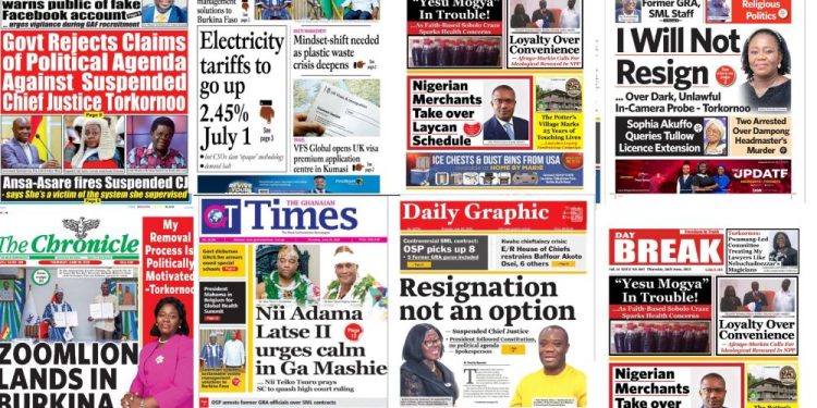 Newspapers, Headlines, Newscenta, Thursday, June 26,