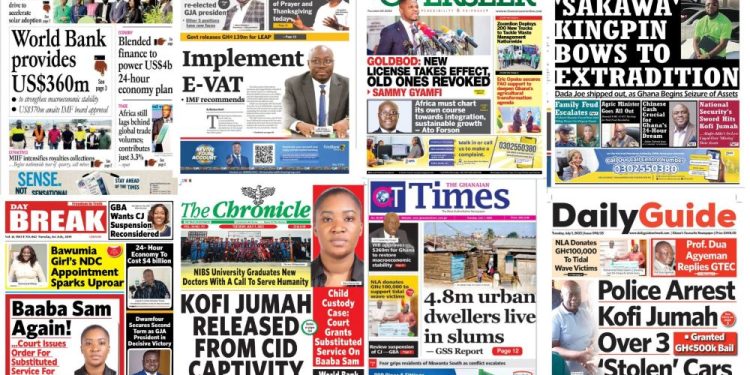 Newspapers, Headlines, Newscenta, Tuesday, July 1,