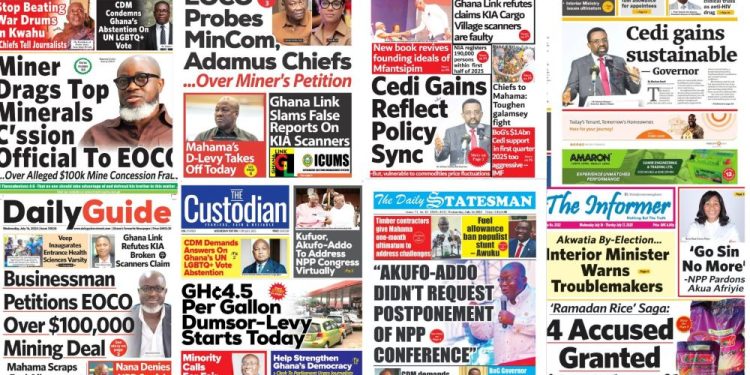 Newspapers, Headlines, Newscenta, Wednesday, July 16,