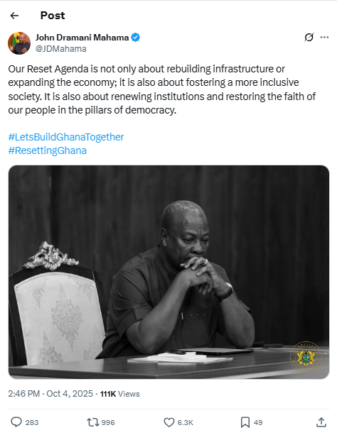 Reset agenda Mahama